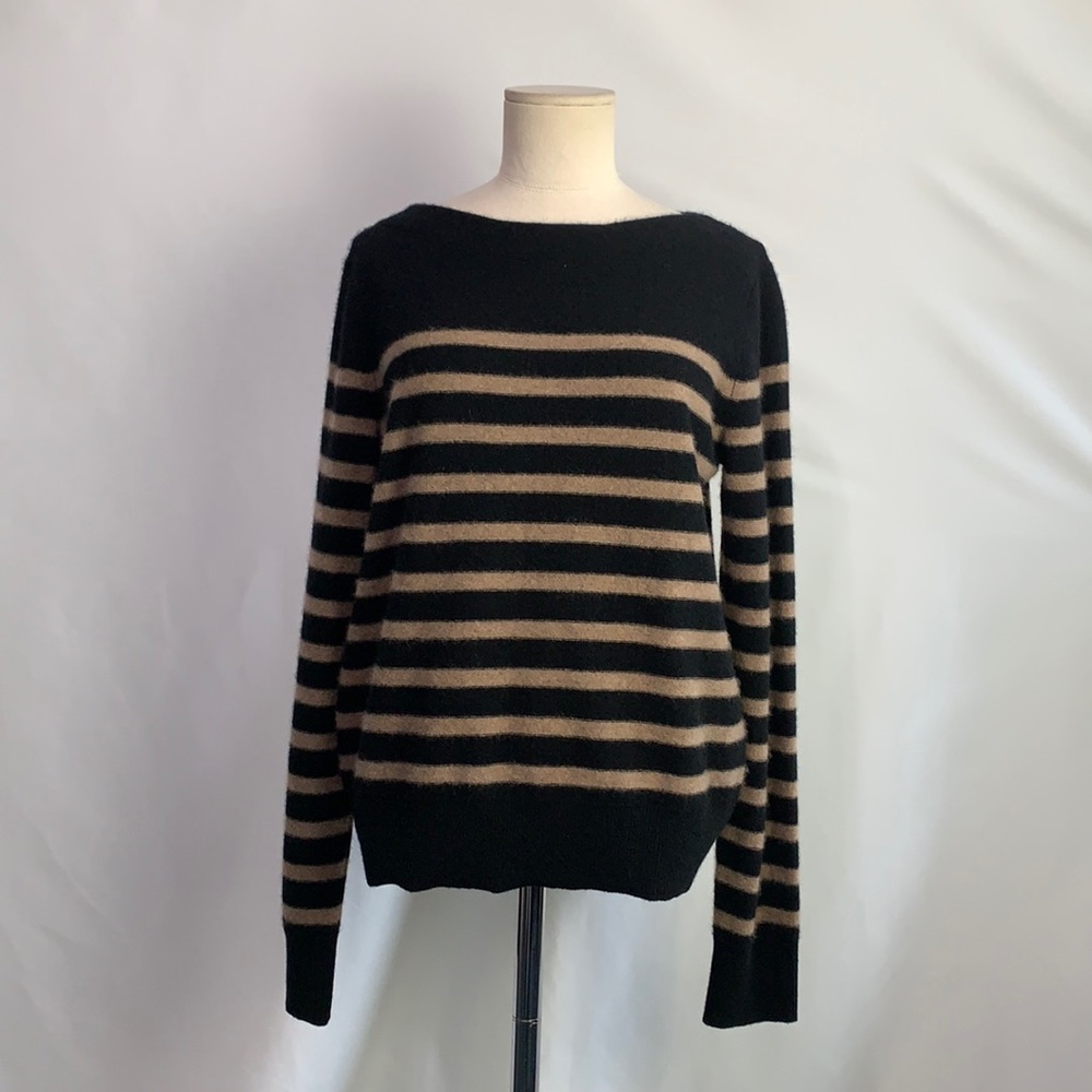 Vince new black tan striped cashmere sweater